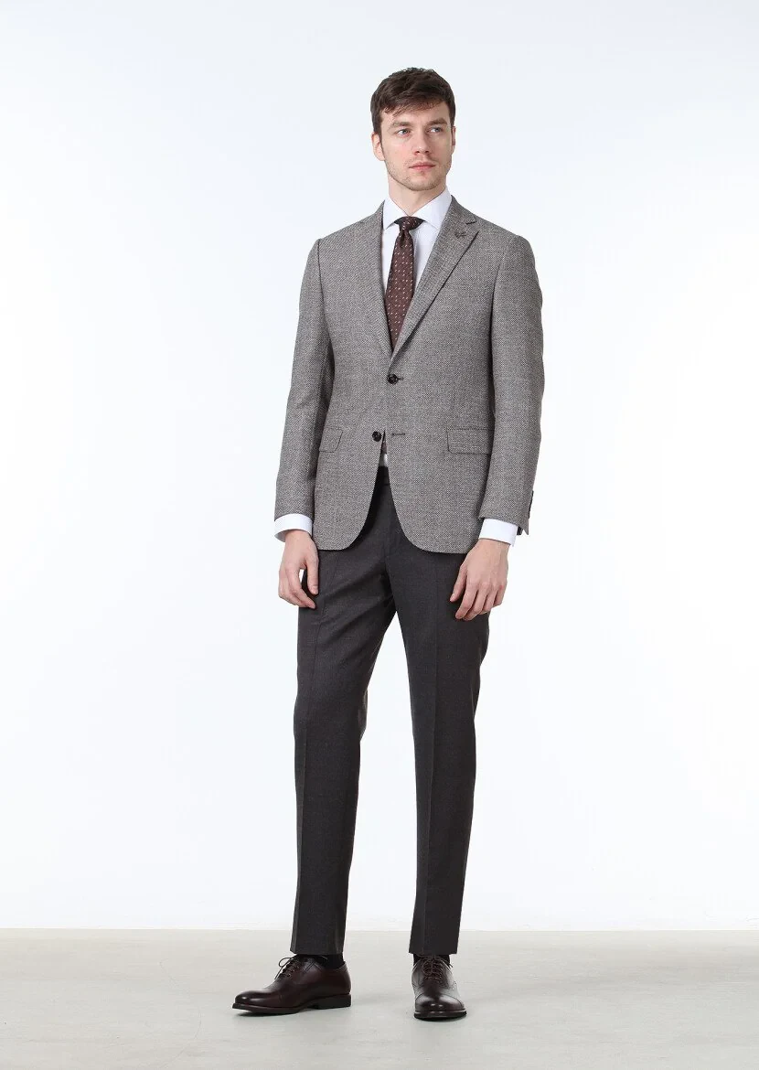 Brown Micro Regular Fit Silk Blended Jacket - 3
