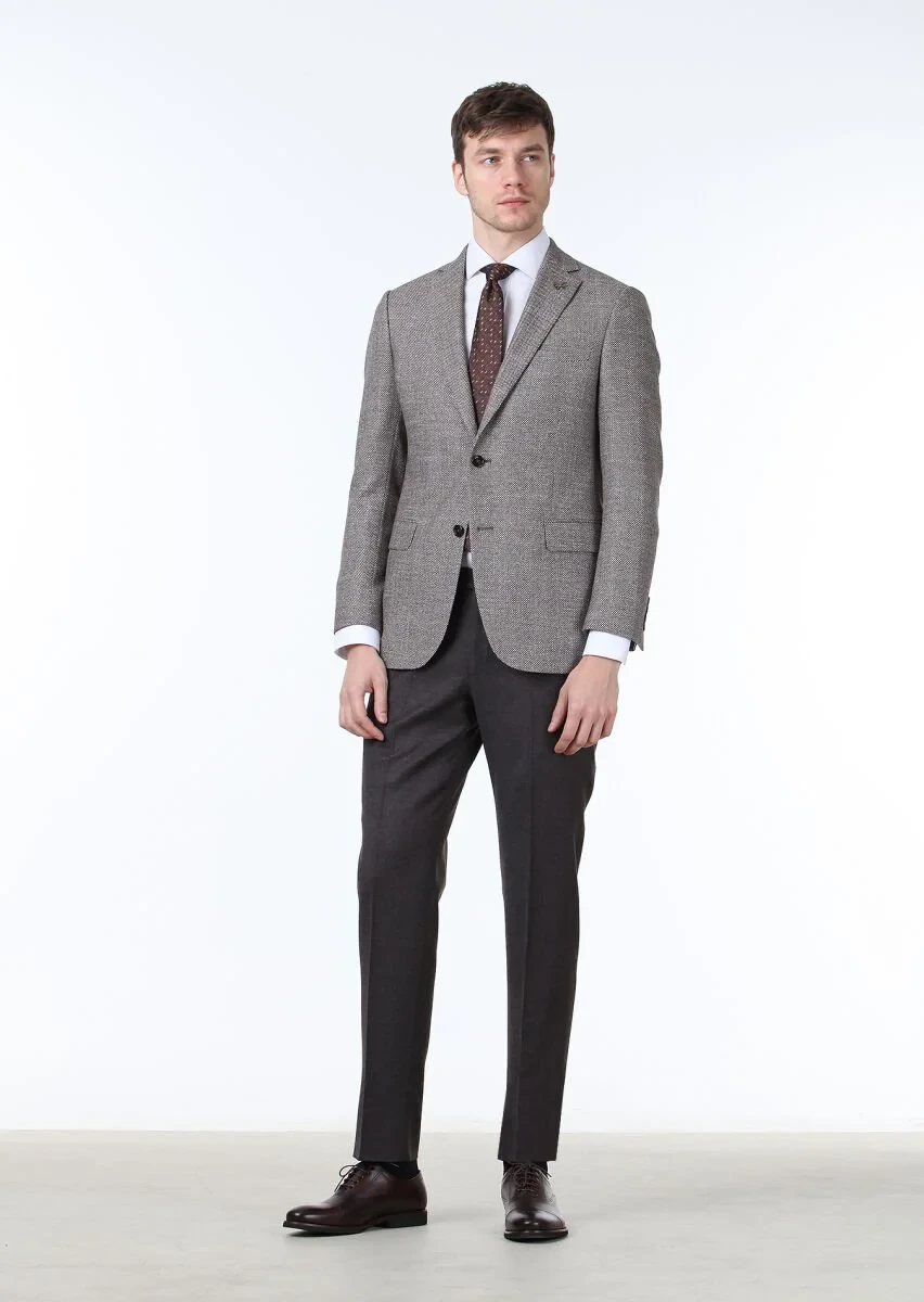 Brown Micro Regular Fit Silk Blended Jacket - 3
