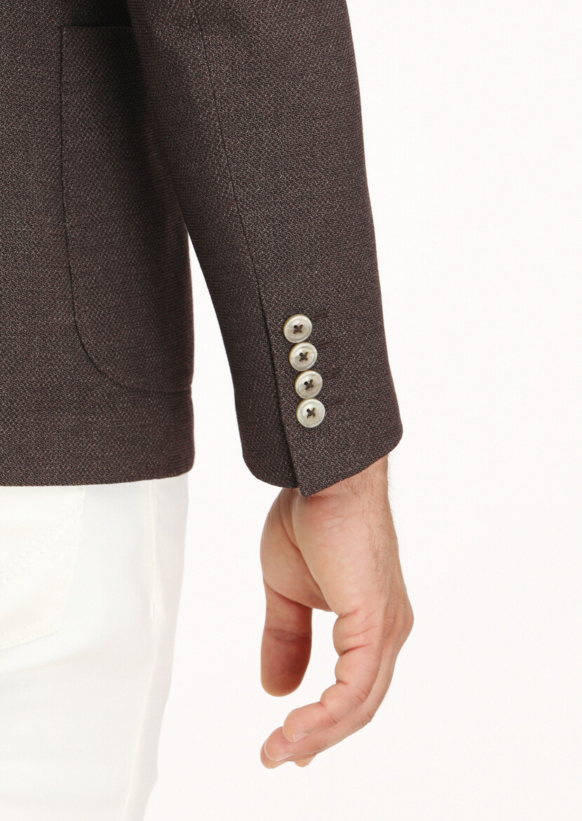 Brown Micro Shirt Shoulder Slim Fit Wool Blended Jacket - 3