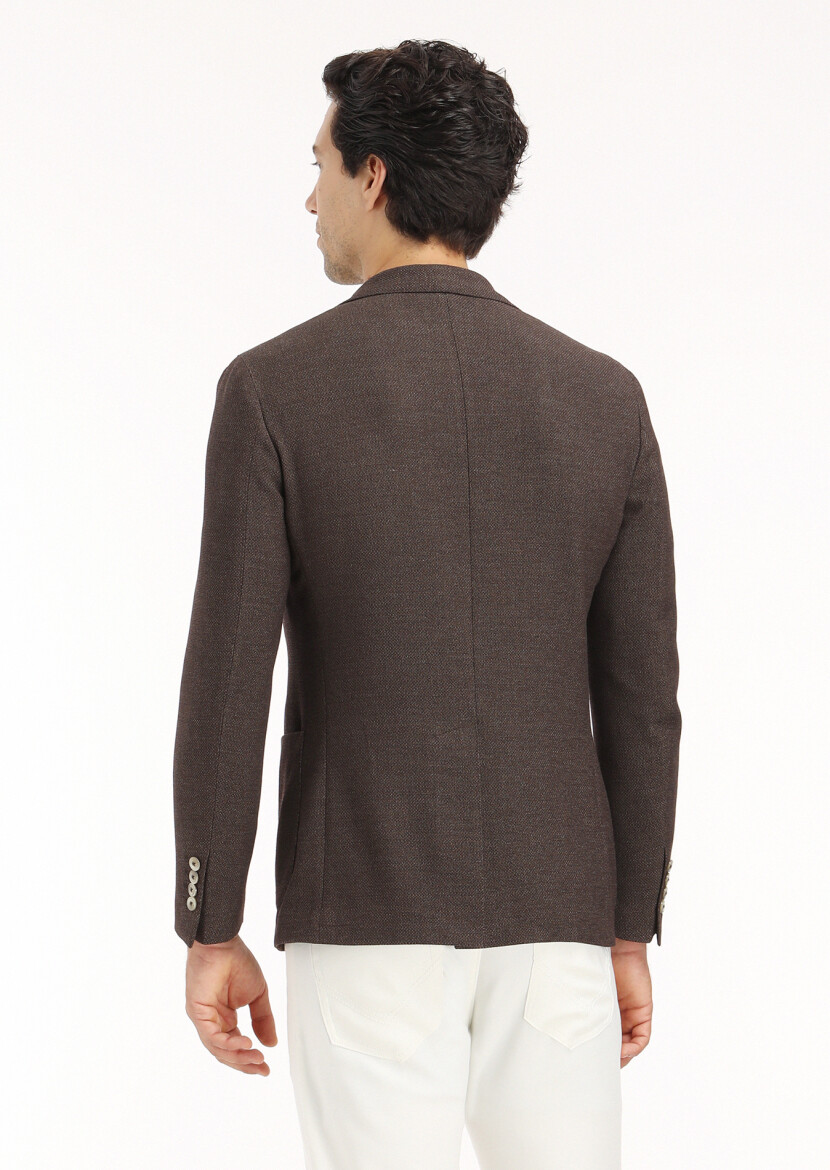 Brown Micro Shirt Shoulder Slim Fit Wool Blended Jacket - 4