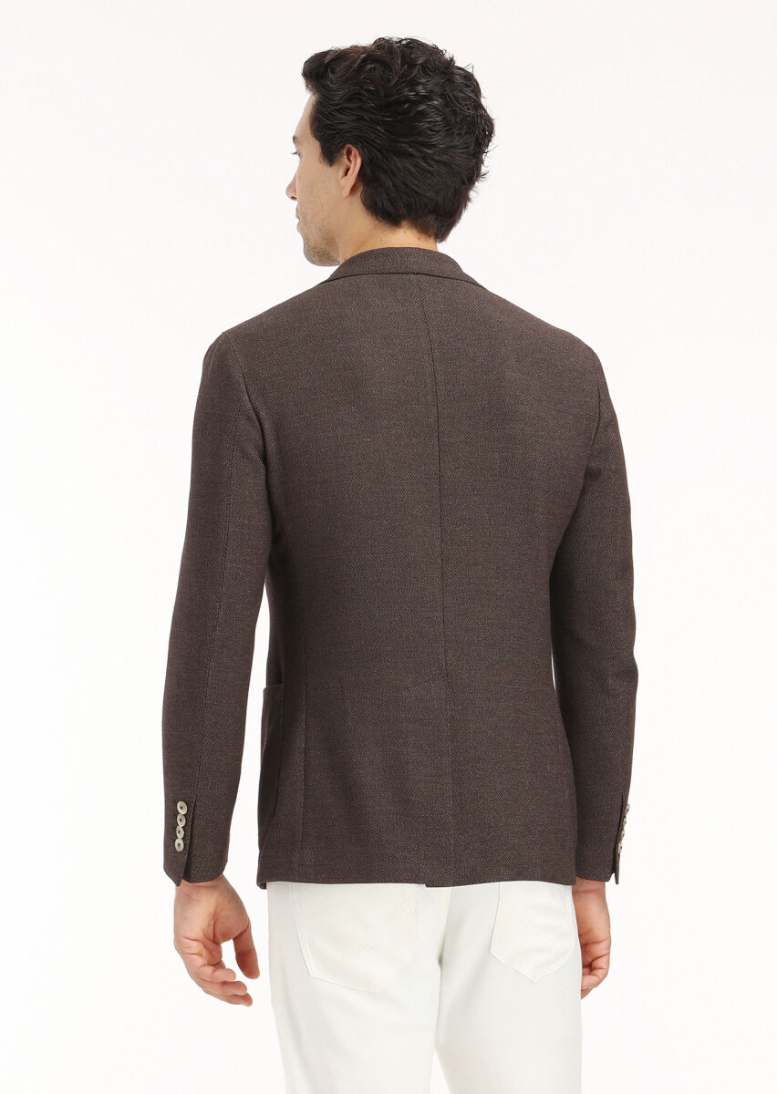 Brown Micro Shirt Shoulder Slim Fit Wool Blended Jacket - 4