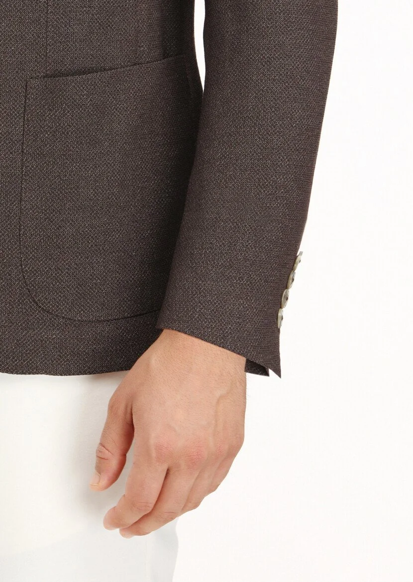 Brown Micro Shirt Shoulder Slim Fit Wool Blended Jacket - 3