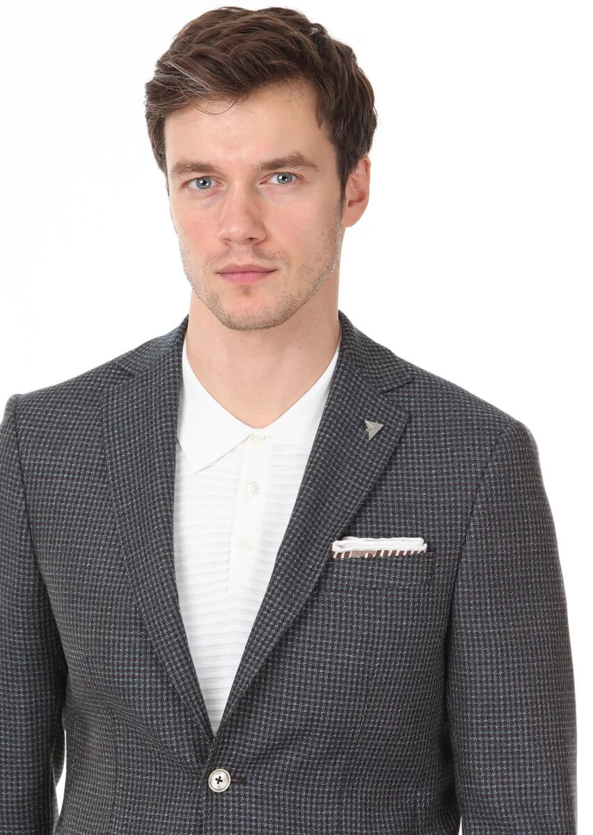 Brown Patterned Modern Fit 100% Wool Jacket - 2