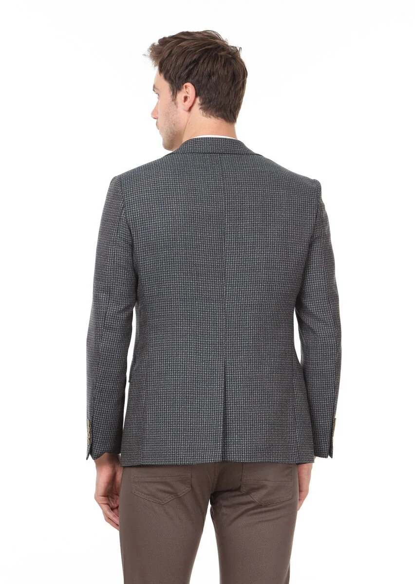 Brown Patterned Modern Fit 100% Wool Jacket - 4