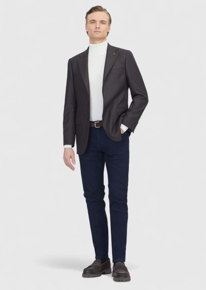 Brown Patterned Regular Fit 100% Wool Jacket - 2