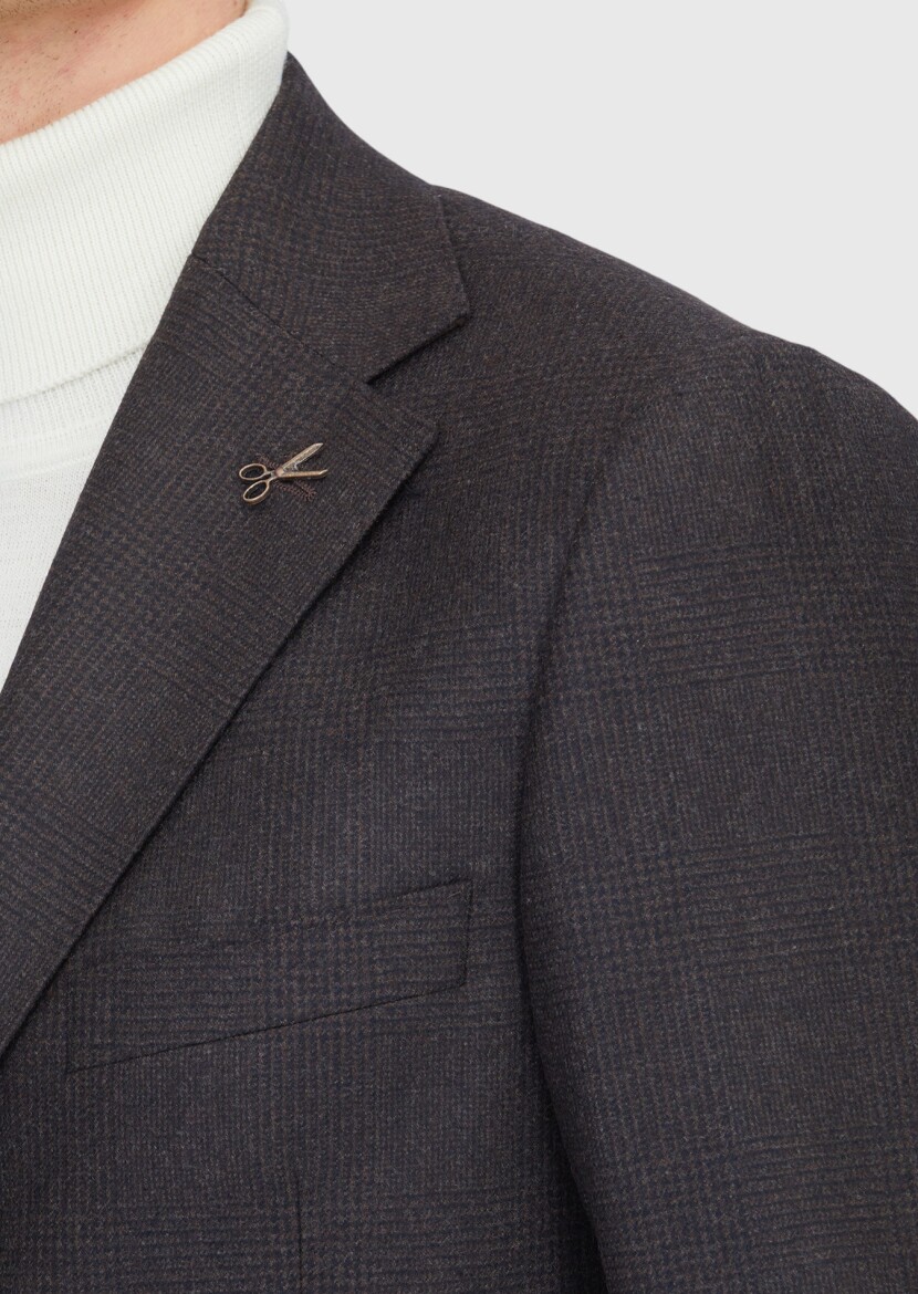 Brown Patterned Regular Fit 100% Wool Jacket - 5