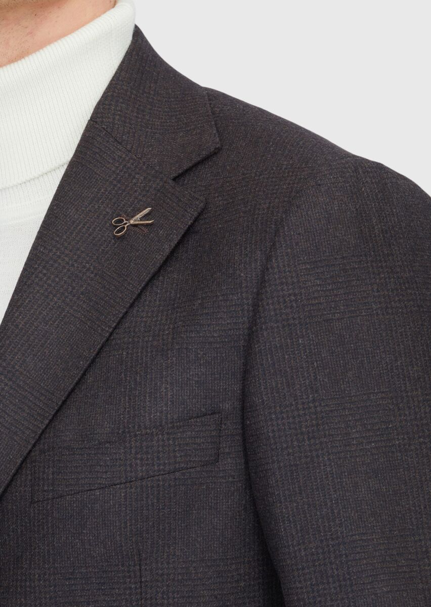 Brown Patterned Regular Fit 100% Wool Jacket - 5