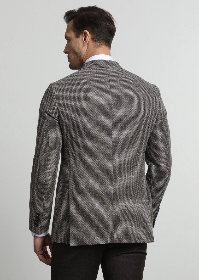 Brown Patterned Regular Fit Silk Blended Jacket - 4
