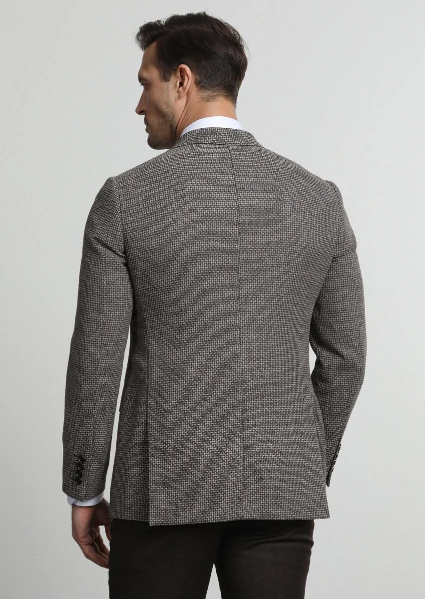 Brown Patterned Regular Fit Silk Blended Jacket - 4