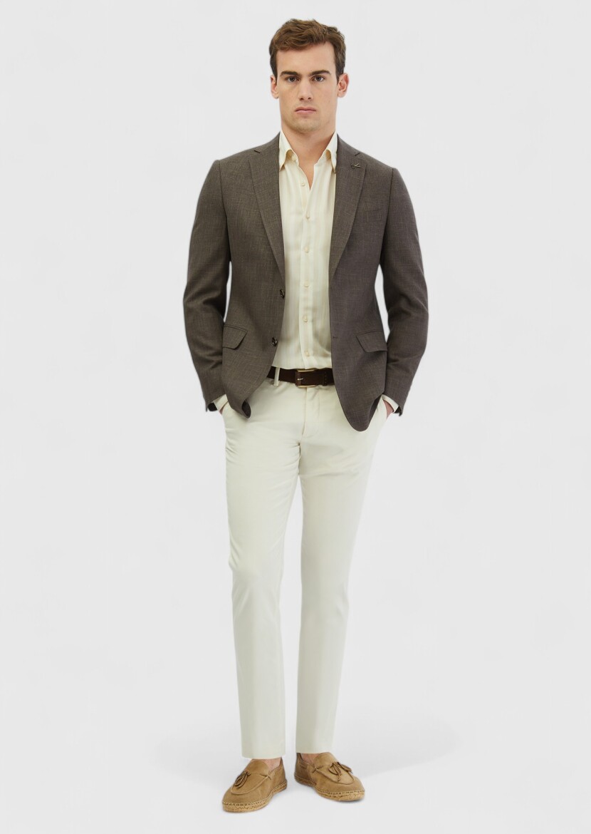 Brown Patterned Regular Fit Silk Blended Jacket - RAMSEY