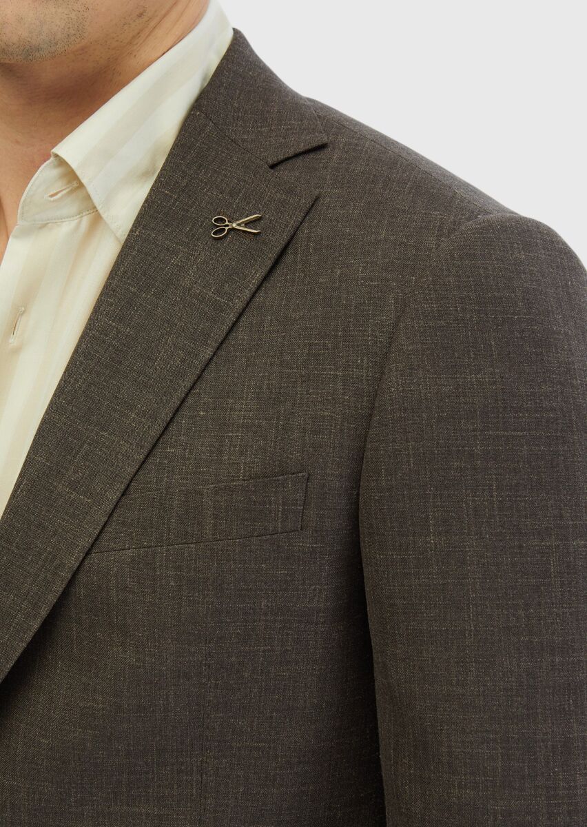 Brown Patterned Regular Fit Silk Blended Jacket - 4