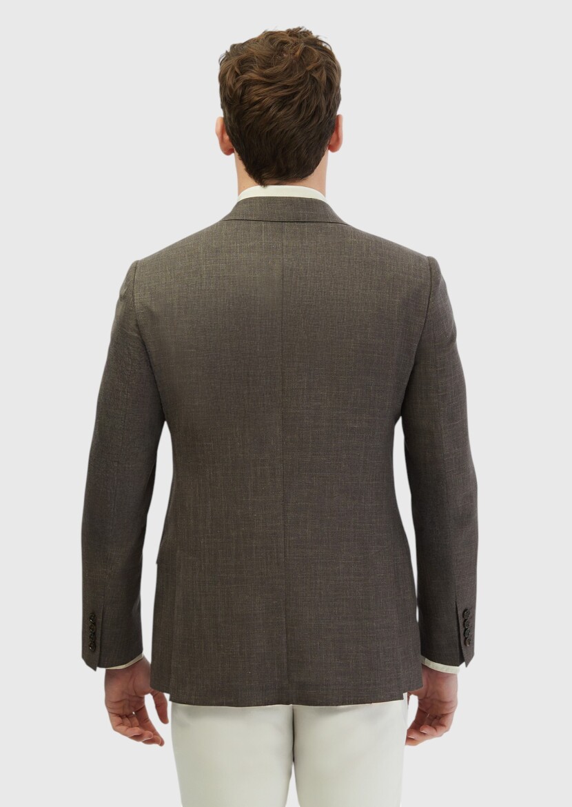 Brown Patterned Regular Fit Silk Blended Jacket - 7