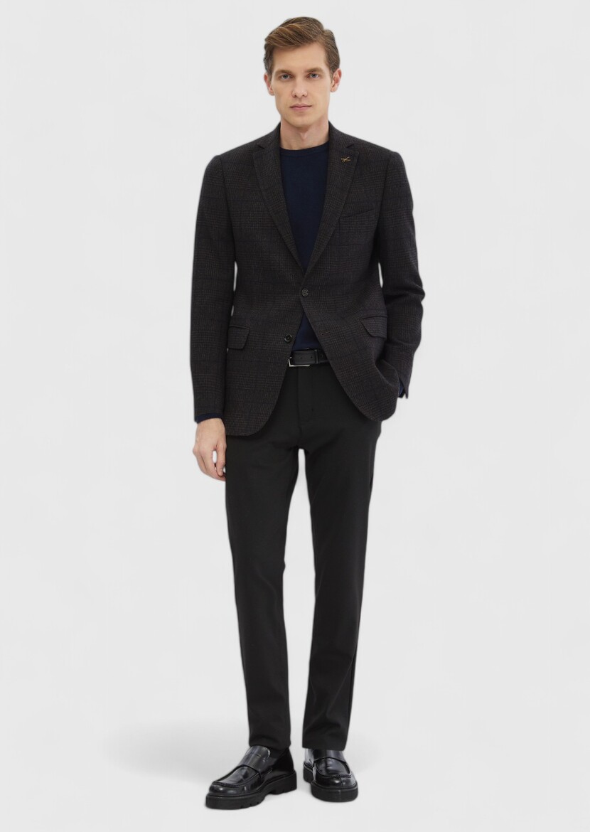 Brown Patterned Regular Fit Wool Blended Jacket - RAMSEY