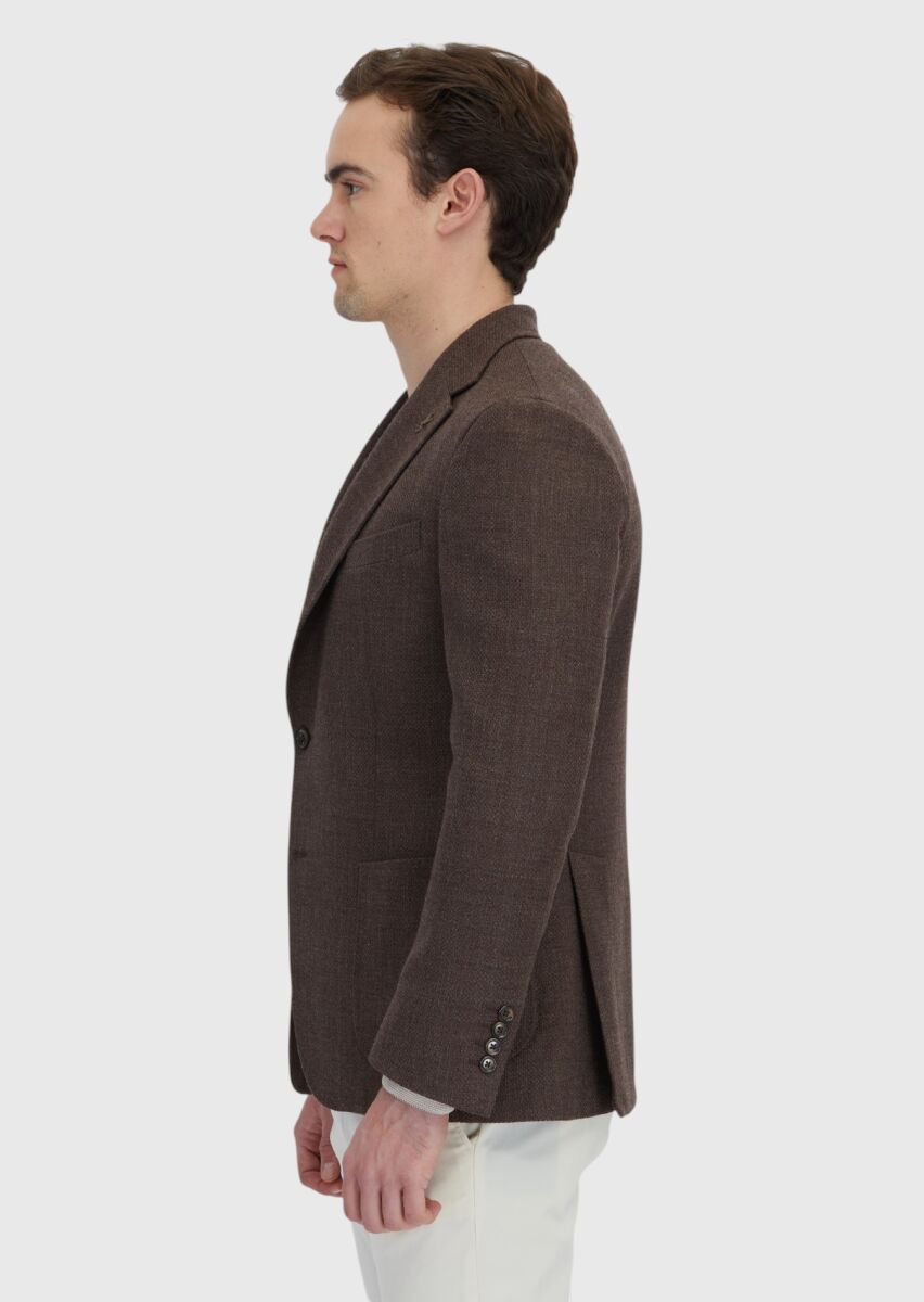 Brown Patterned Zeroweight Slim Fit 100% Wool Jacket - 5