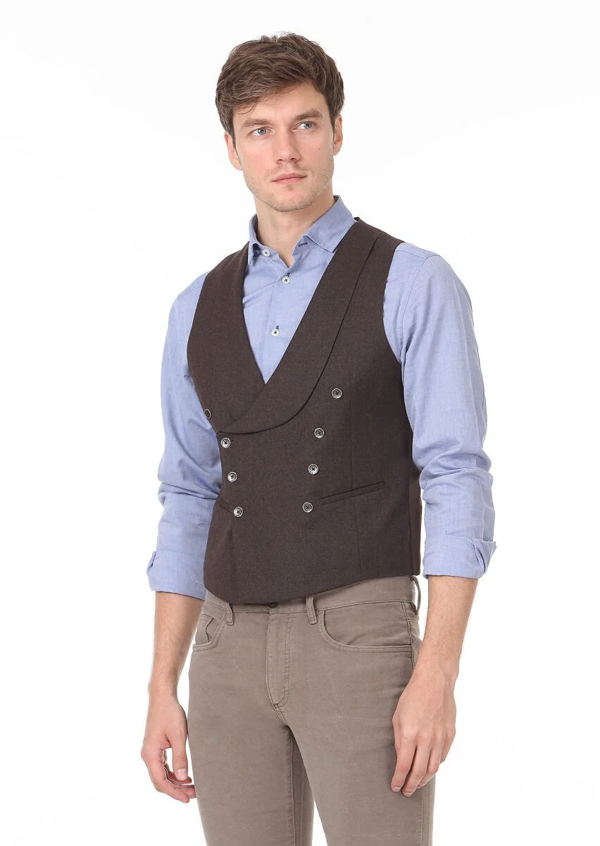 Brown Plain Casual Waistcoat - 2