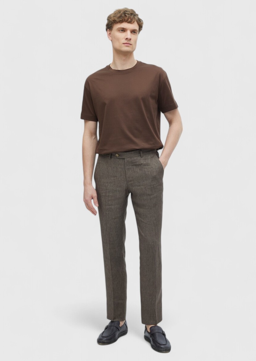 Brown Plain Crew Neck 100% Cotton T-Shirt 