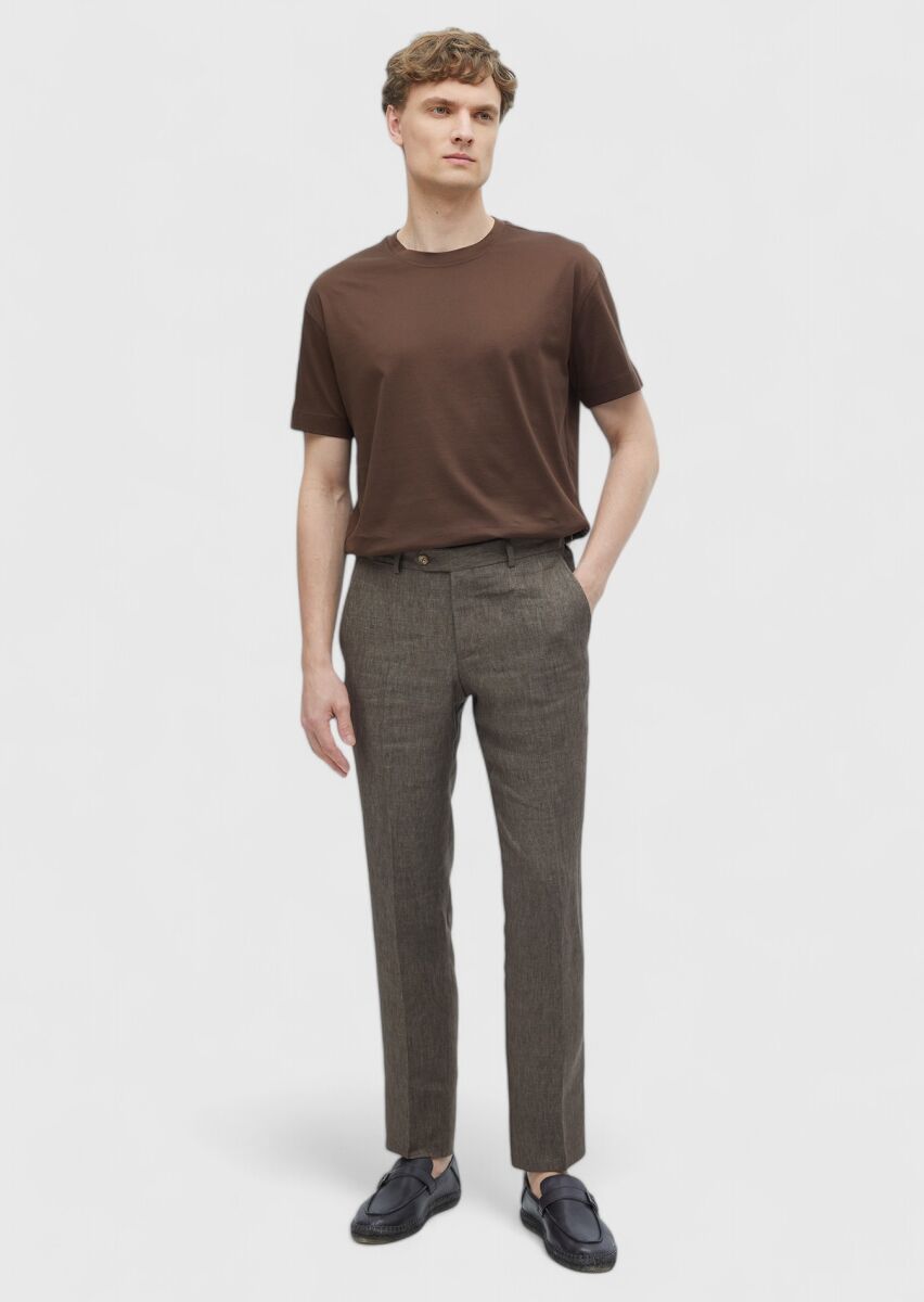 Brown Plain Crew Neck 100% Cotton T-Shirt - 2