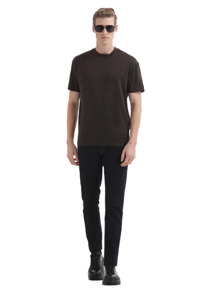 Brown Plain Crew Neck 100% Cotton T-Shirt - 2