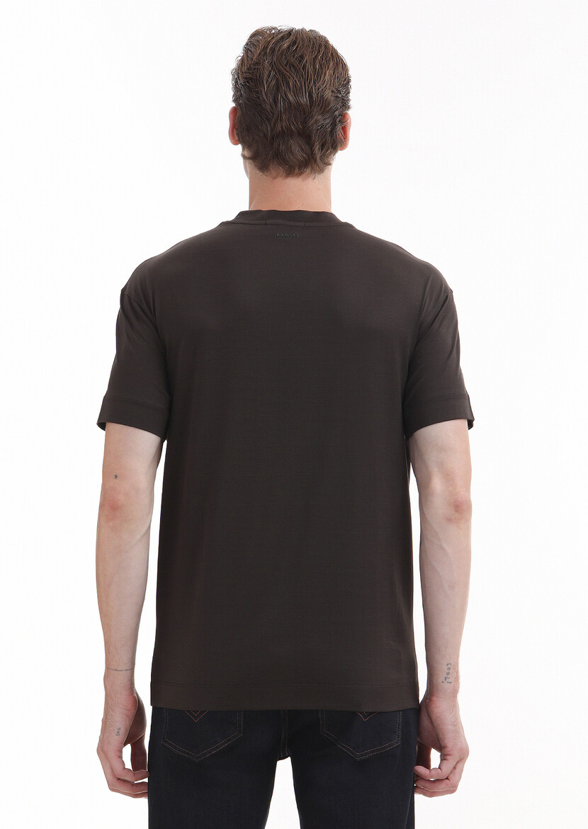 Brown Plain Crew Neck 100% Cotton T-Shirt - 4