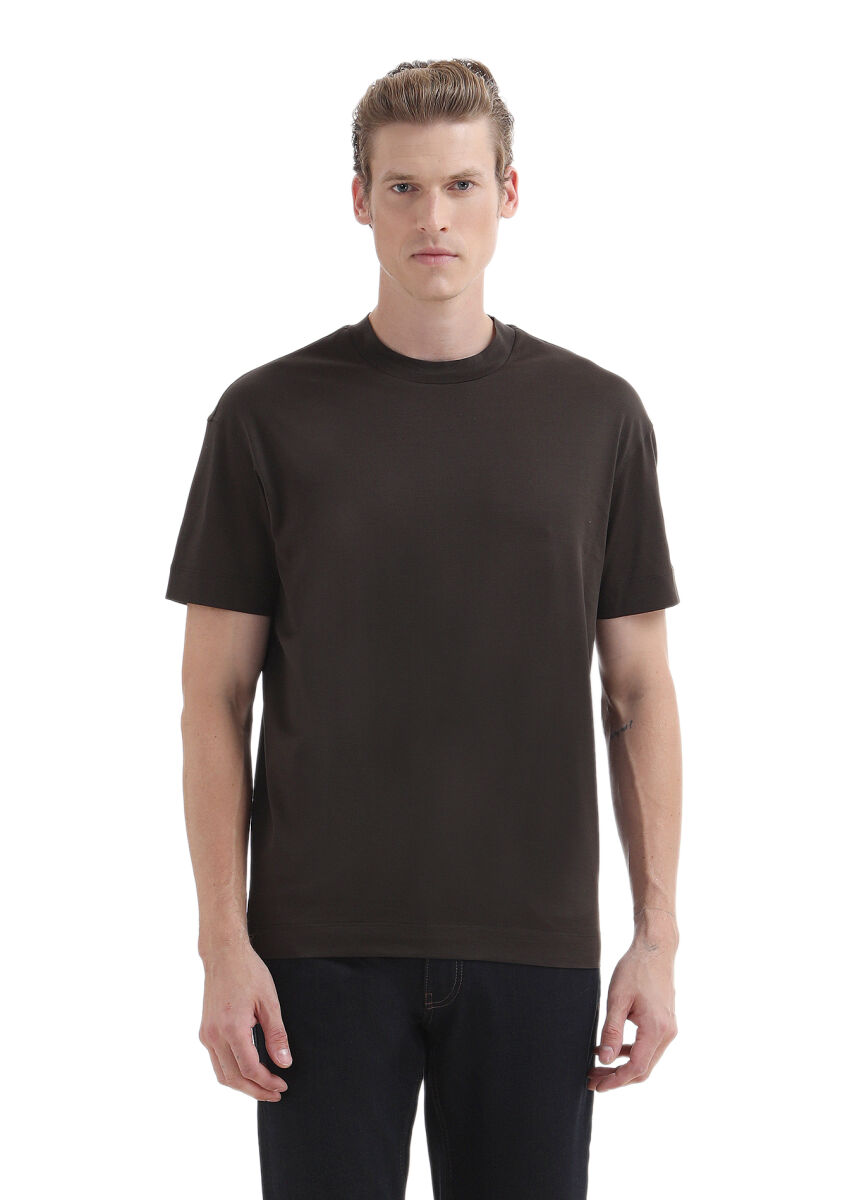 Brown Plain Crew Neck 100% Cotton T-Shirt - 1