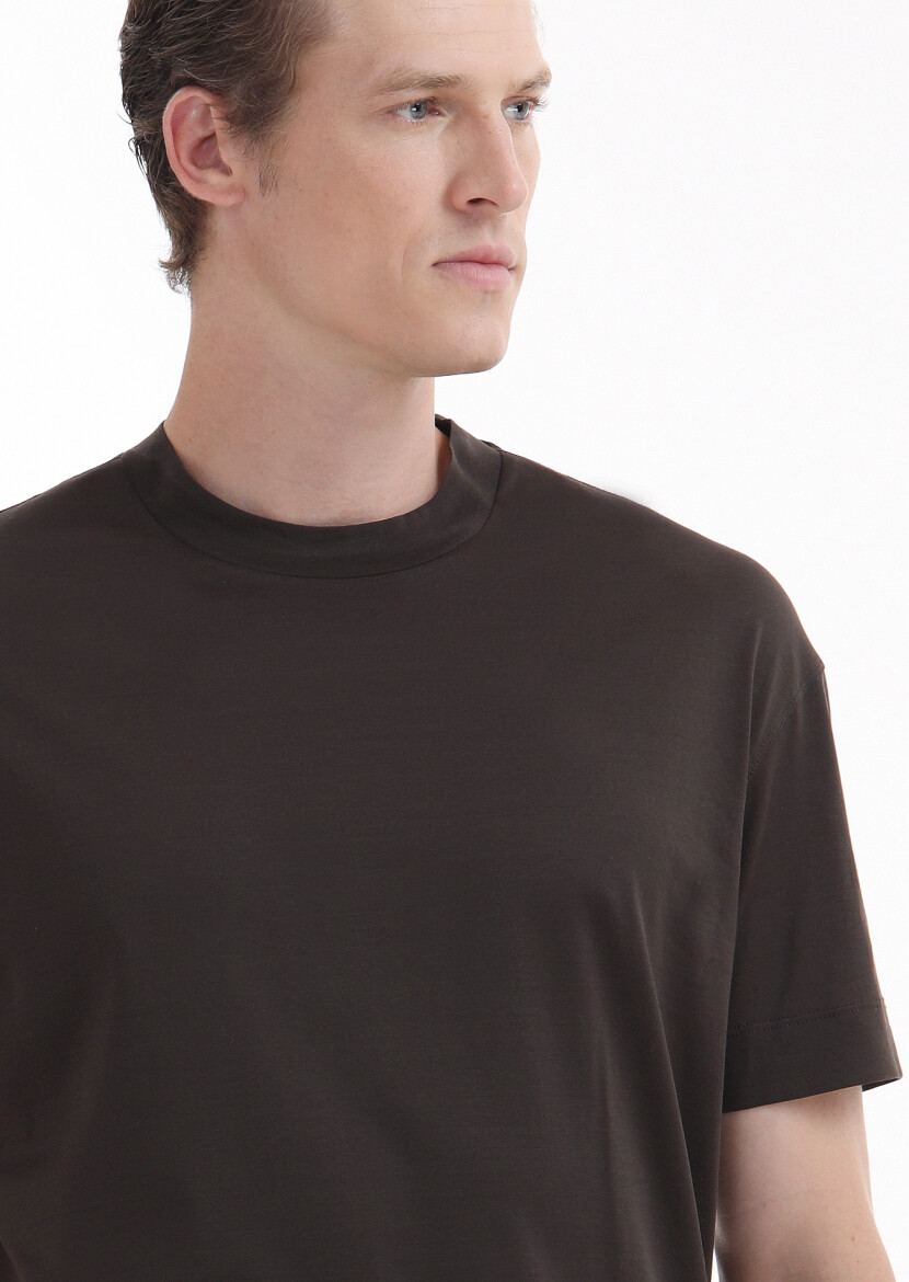 Brown Plain Crew Neck 100% Cotton T-Shirt - 3