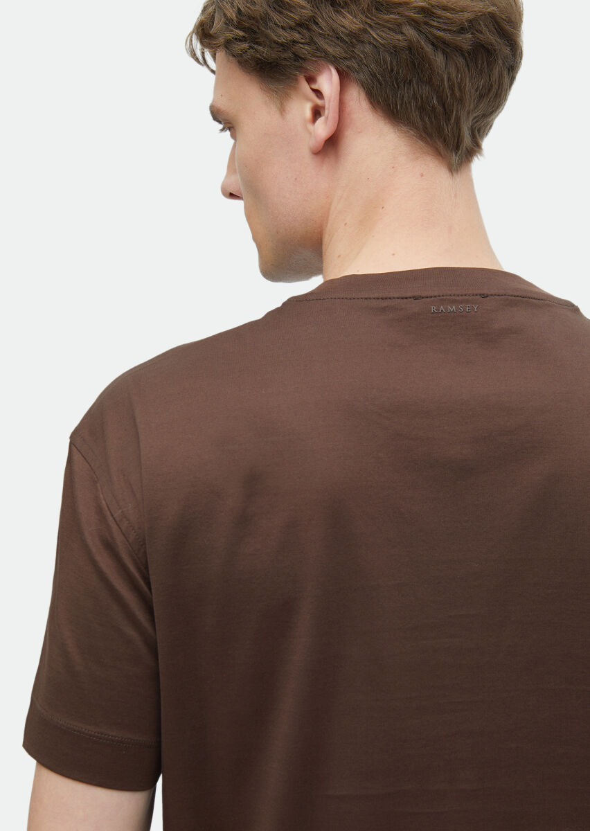 Brown Plain Crew Neck 100% Cotton T-Shirt - 5