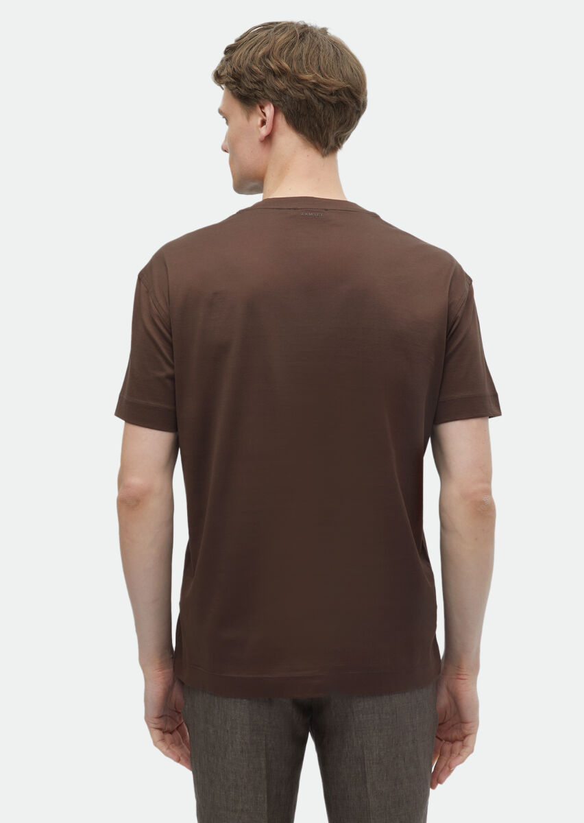 Brown Plain Crew Neck 100% Cotton T-Shirt - 6