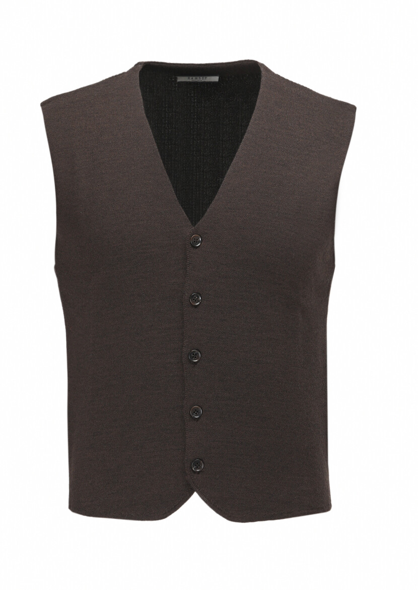 Brown Plain Knitting Knit Vest - 6