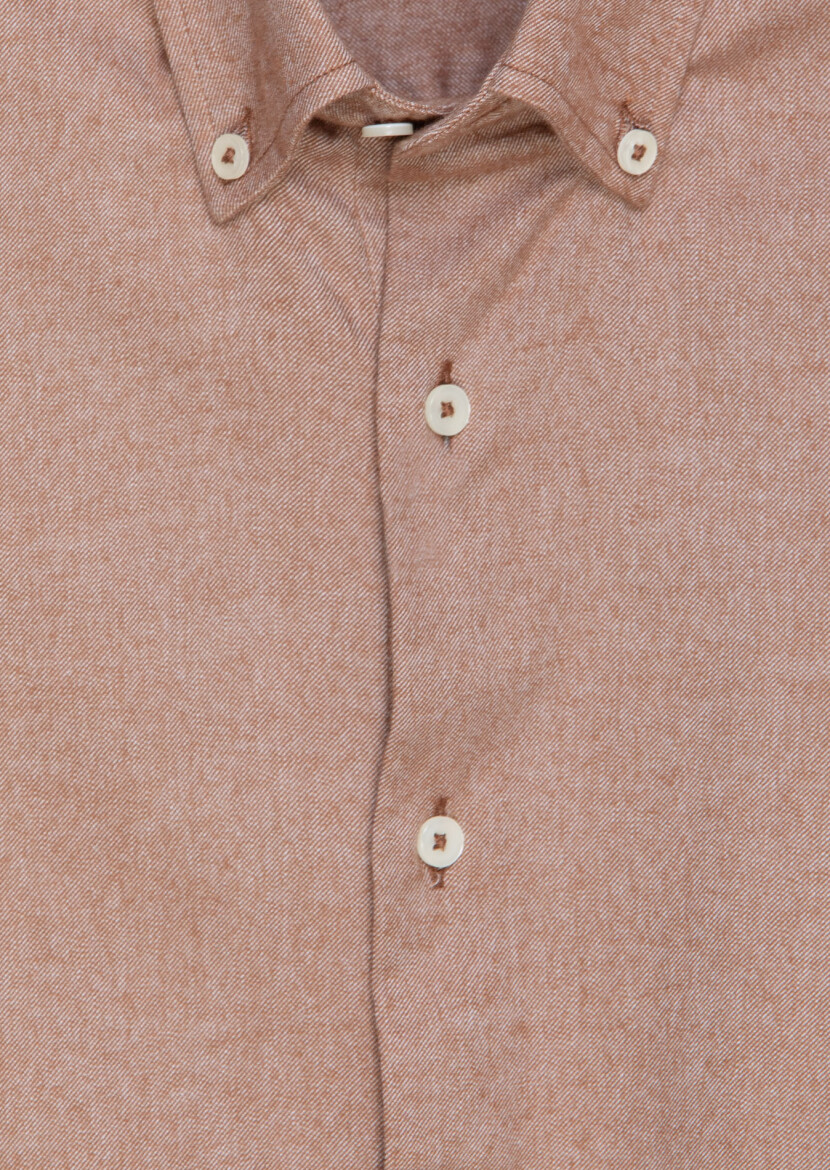 Brown Plain Regular Fit Long Weaving Casual 100% Cotton Shirt - 6