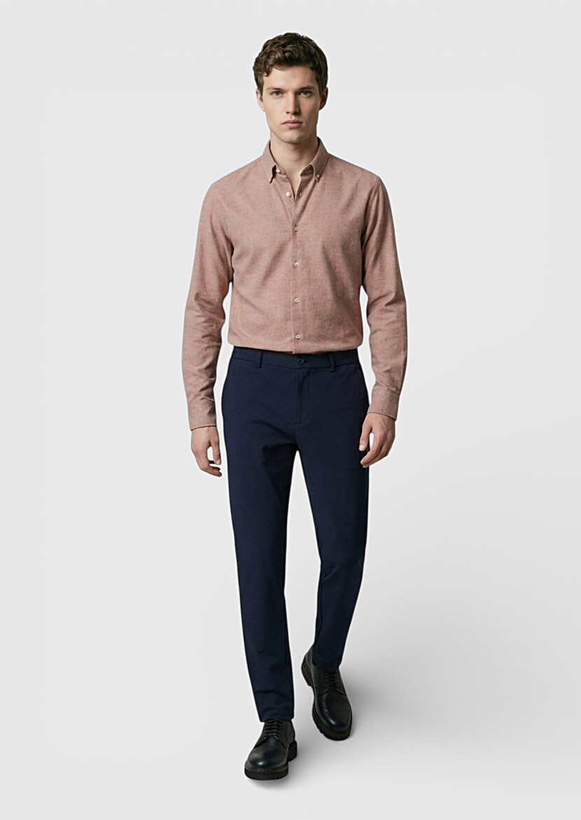 Brown Plain Regular Fit Weaving Casual 100% Cotton Shirt - RAMSEY