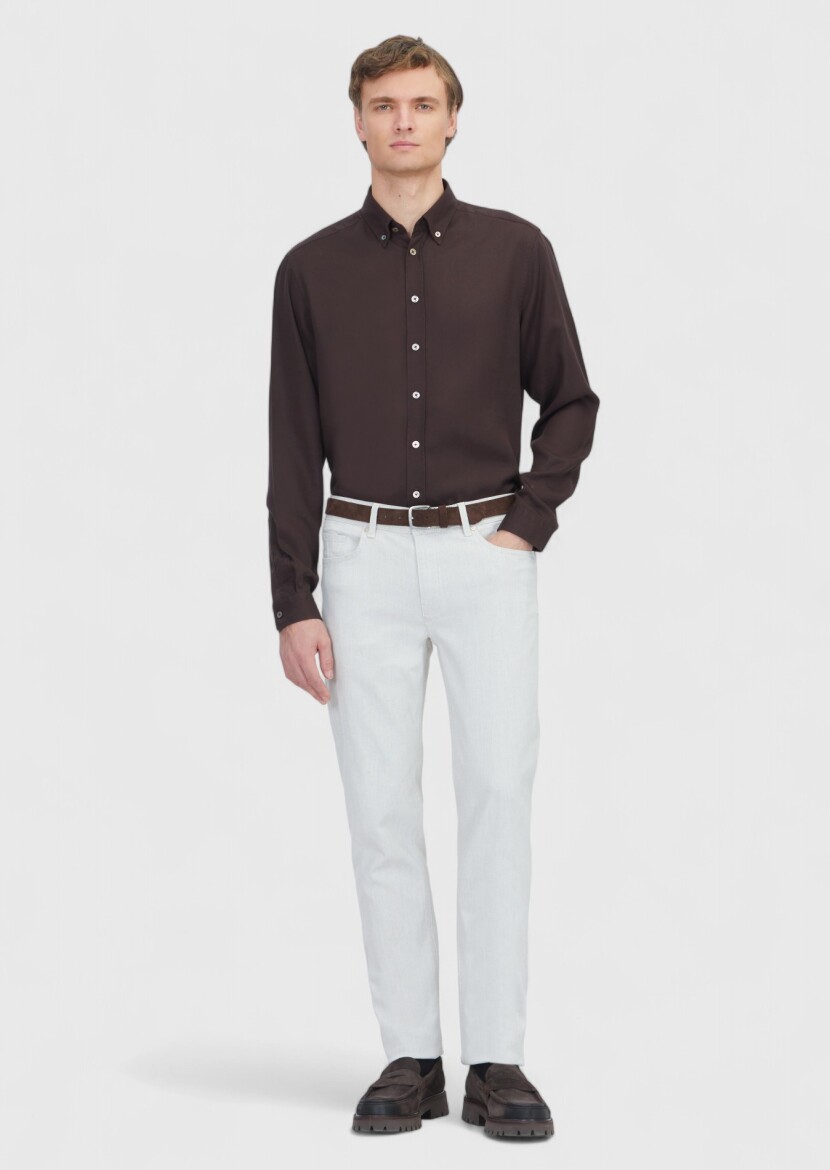 Brown Plain Weaving Casual Shirt 