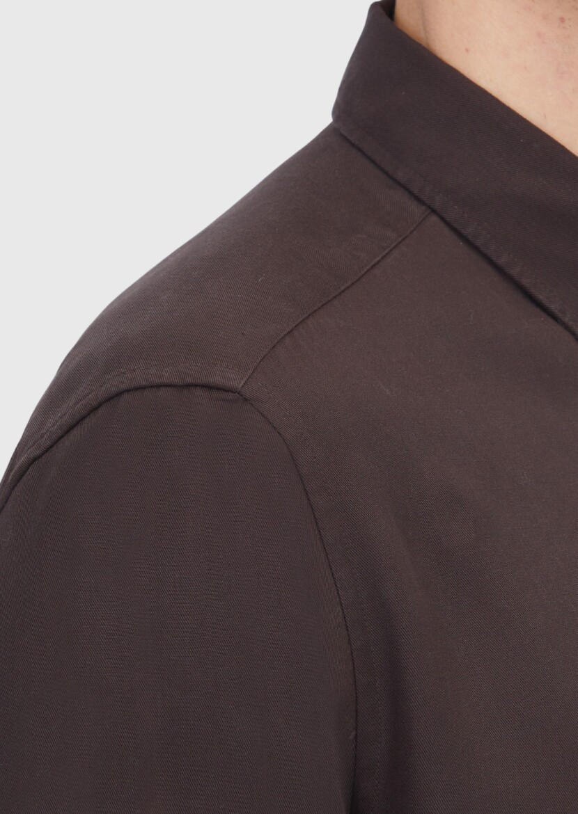 Brown Plain Weaving Casual Shirt - 4
