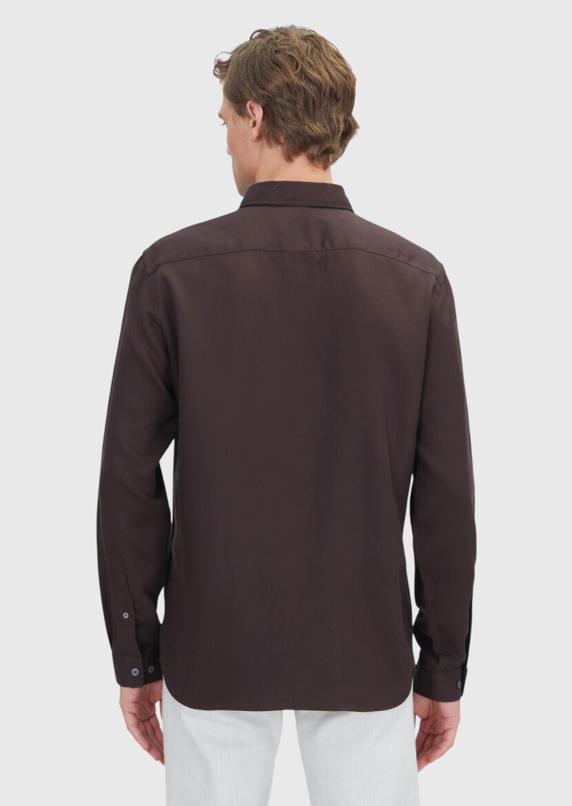 Brown Plain Weaving Casual Shirt - 6