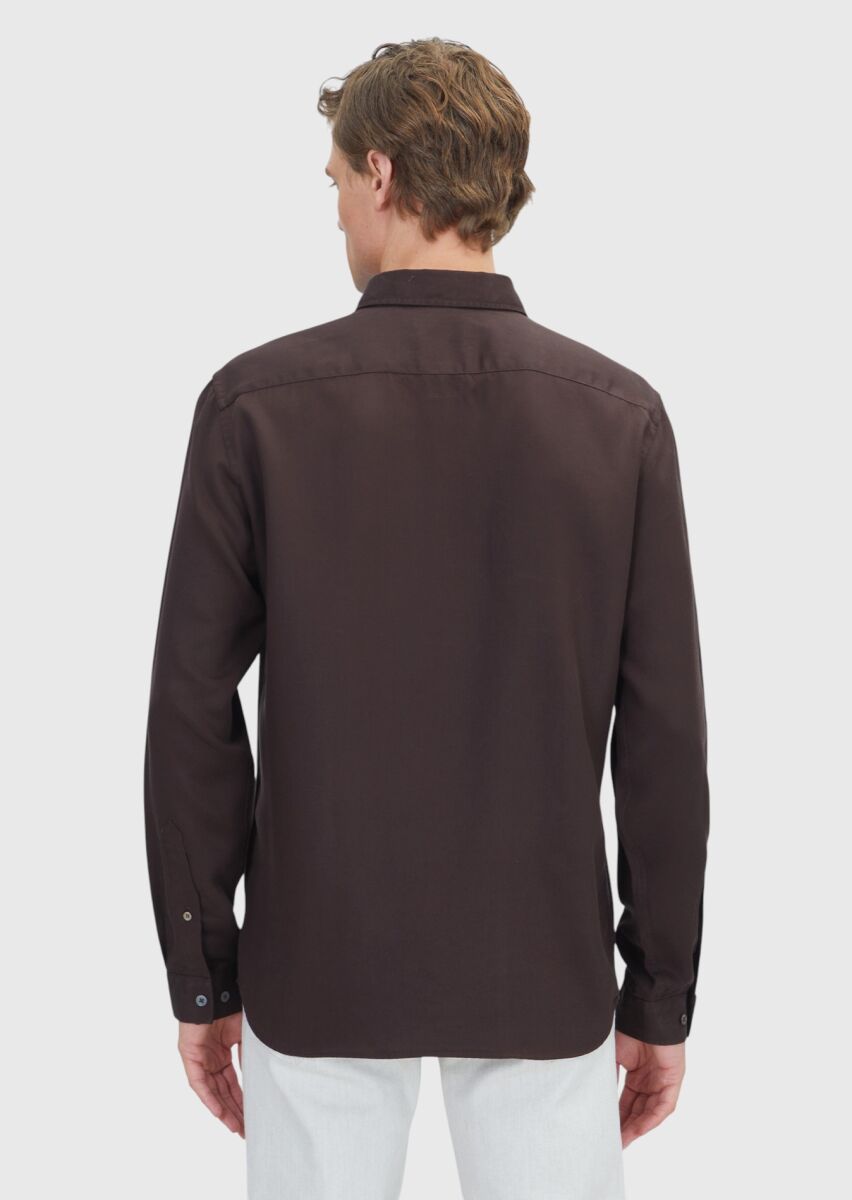 Brown Plain Weaving Casual Shirt - 6