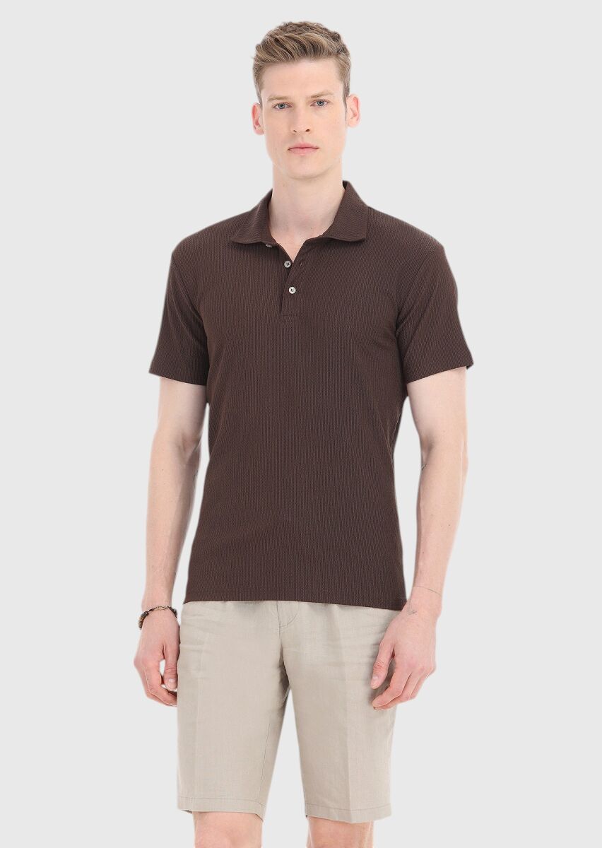 Brown Polo Neck T-Shirt - 2
