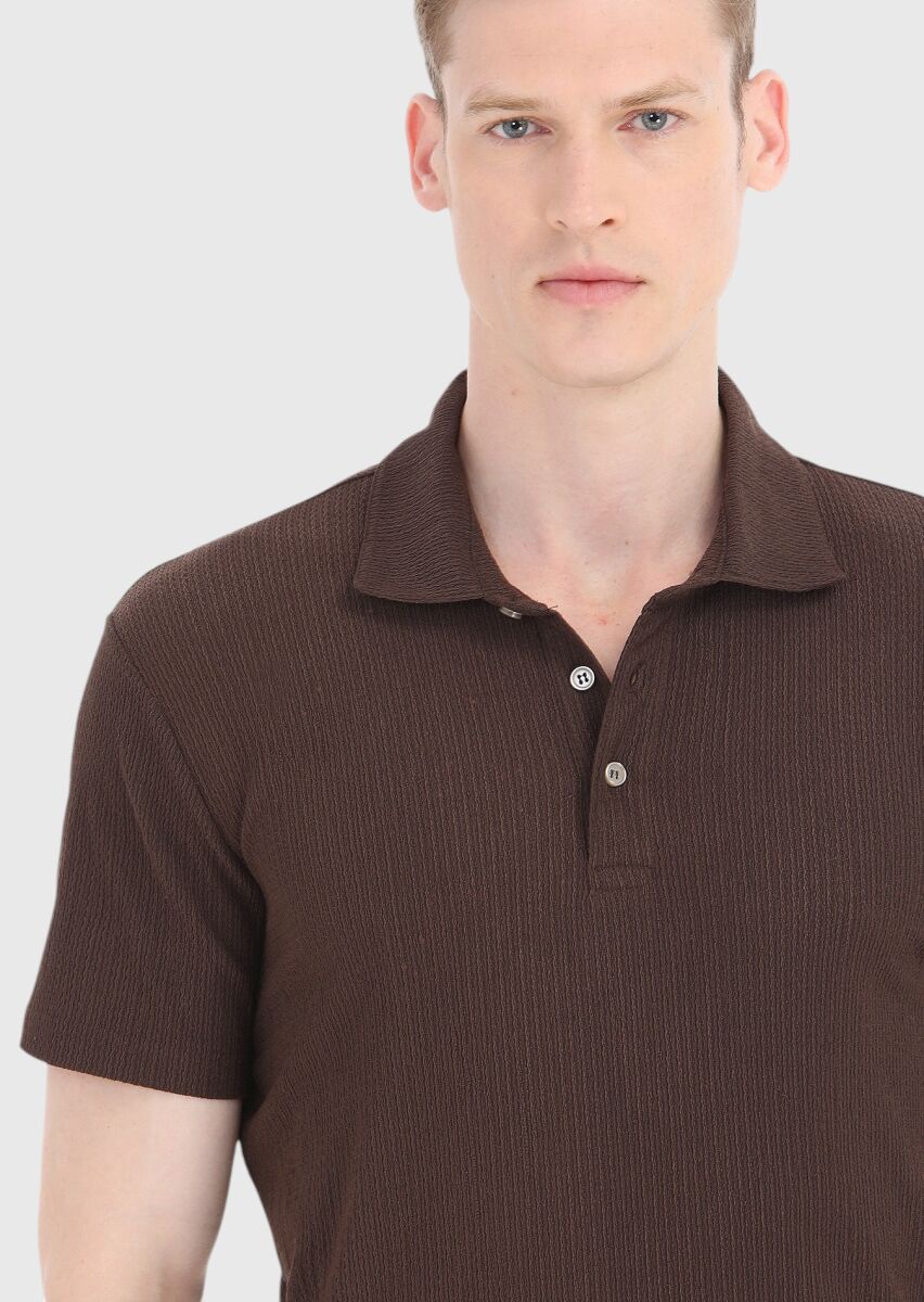 Brown Polo Neck T-Shirt - 3