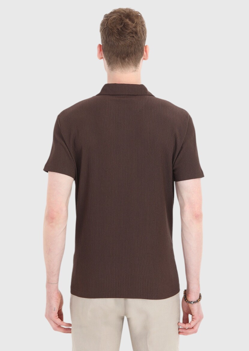 Brown Polo Neck T-Shirt - 4