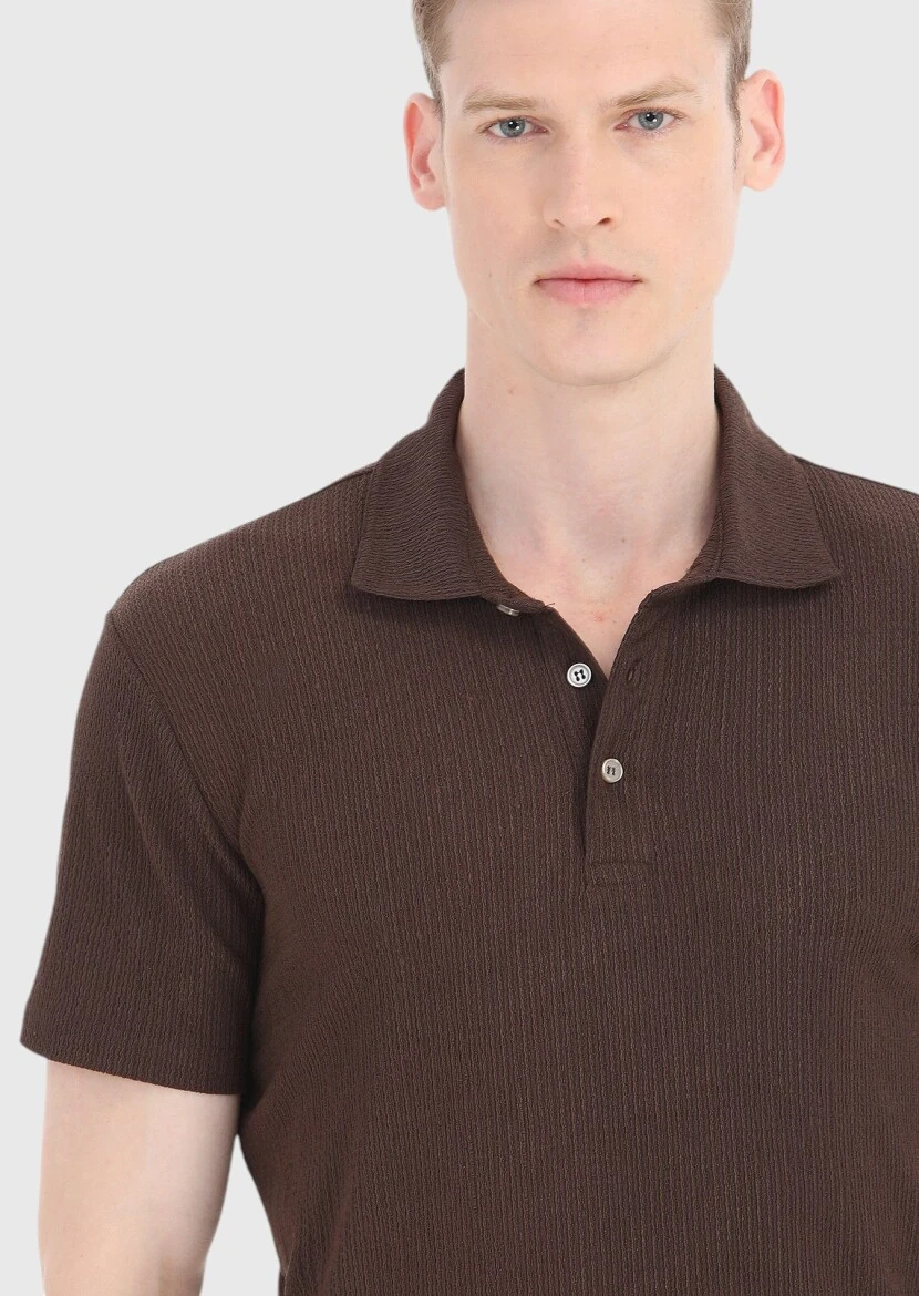 Brown Polo Neck T-Shirt - 3
