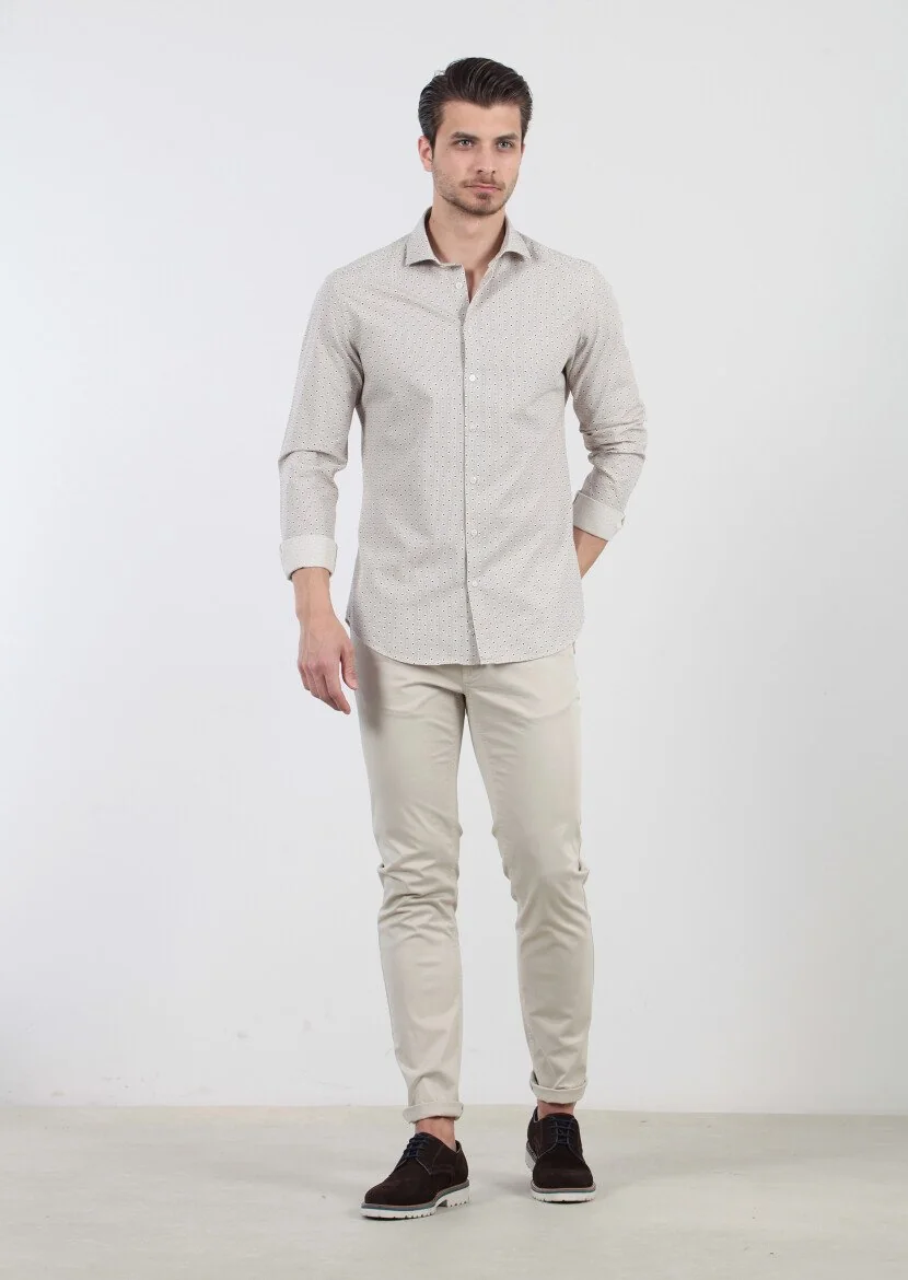 Brown Printed Fitted Fit Weaving Casual 100% Cotton Shirt - 2