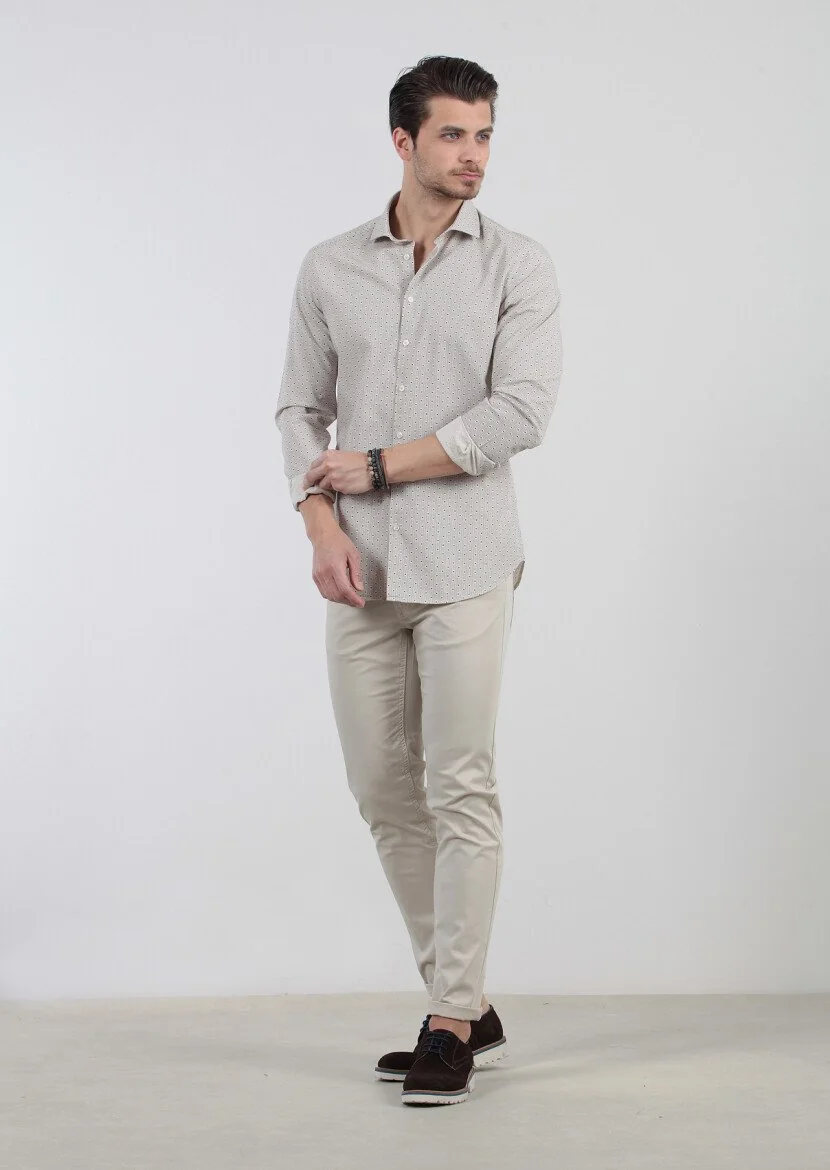 Brown Printed Fitted Fit Weaving Casual 100% Cotton Shirt - 3