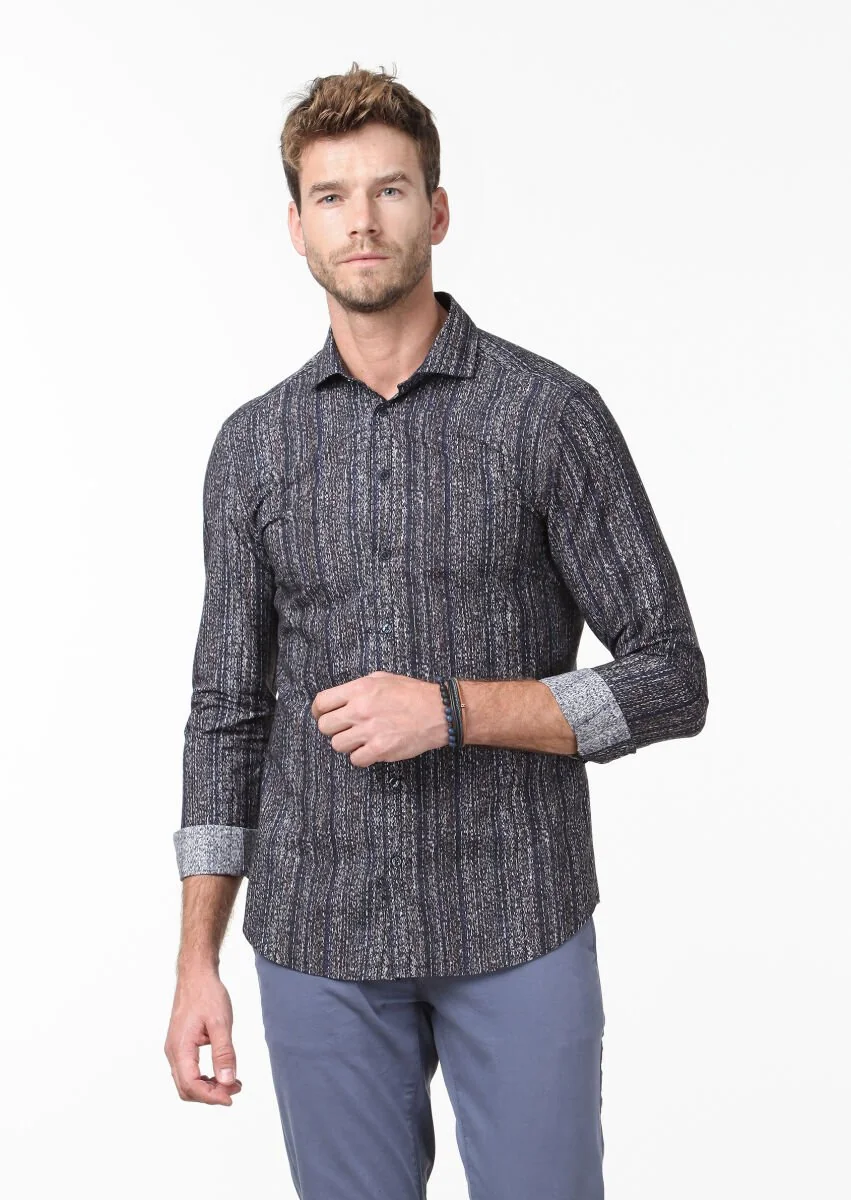 Brown Printed Fitted Fit Weaving Casual 100% Cotton Shirt - 1
