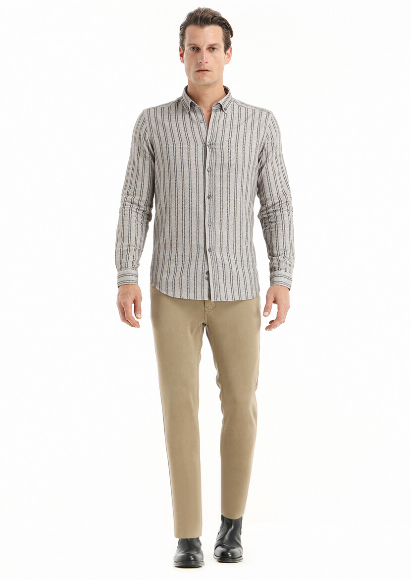 Brown Printed Regular Fit Long Weaving Casual 100% Cotton Shirt - 1