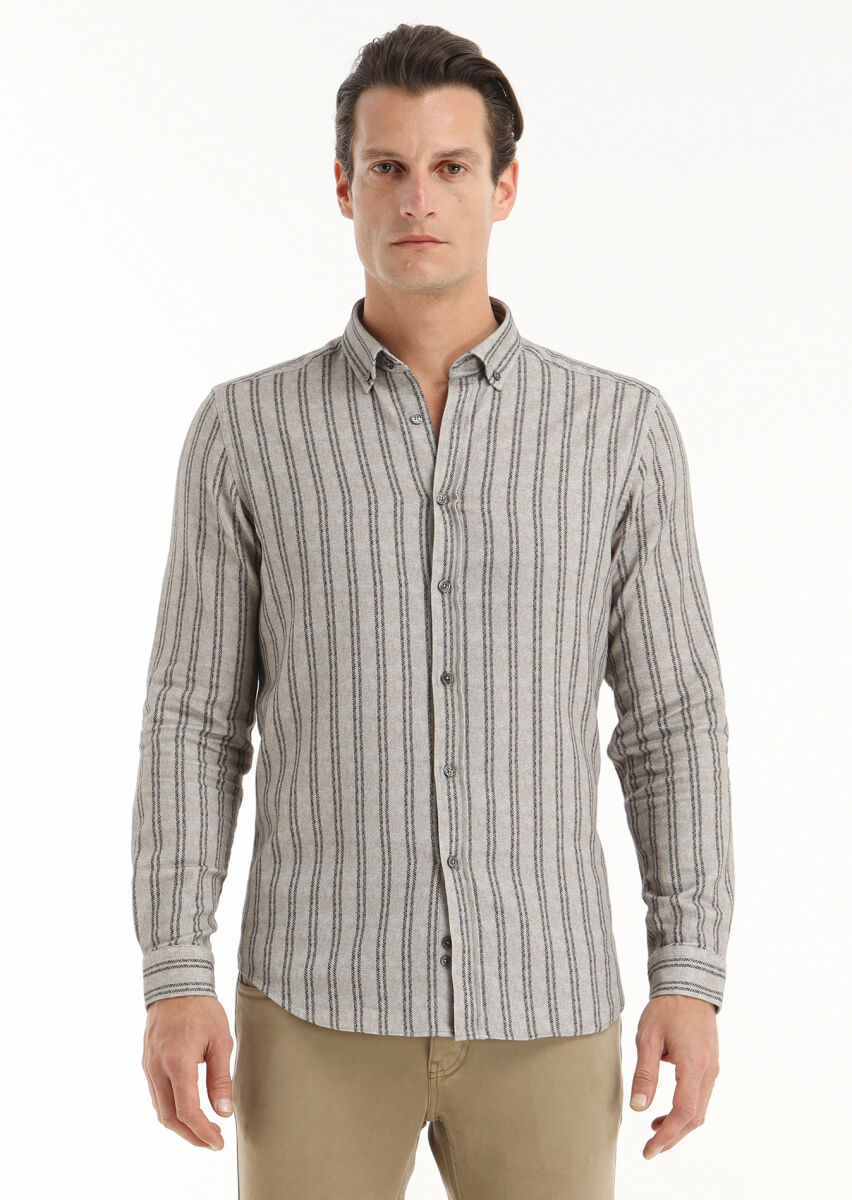 Brown Printed Regular Fit Long Weaving Casual 100% Cotton Shirt - 2