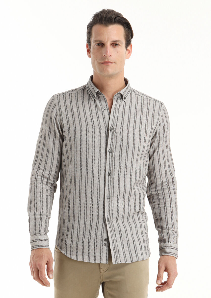 Brown Printed Regular Fit Long Weaving Casual 100% Cotton Shirt - 4