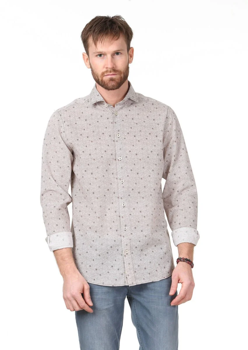 Brown Printed Regular Fit Weaving Casual 100% Cotton Shirt - 1