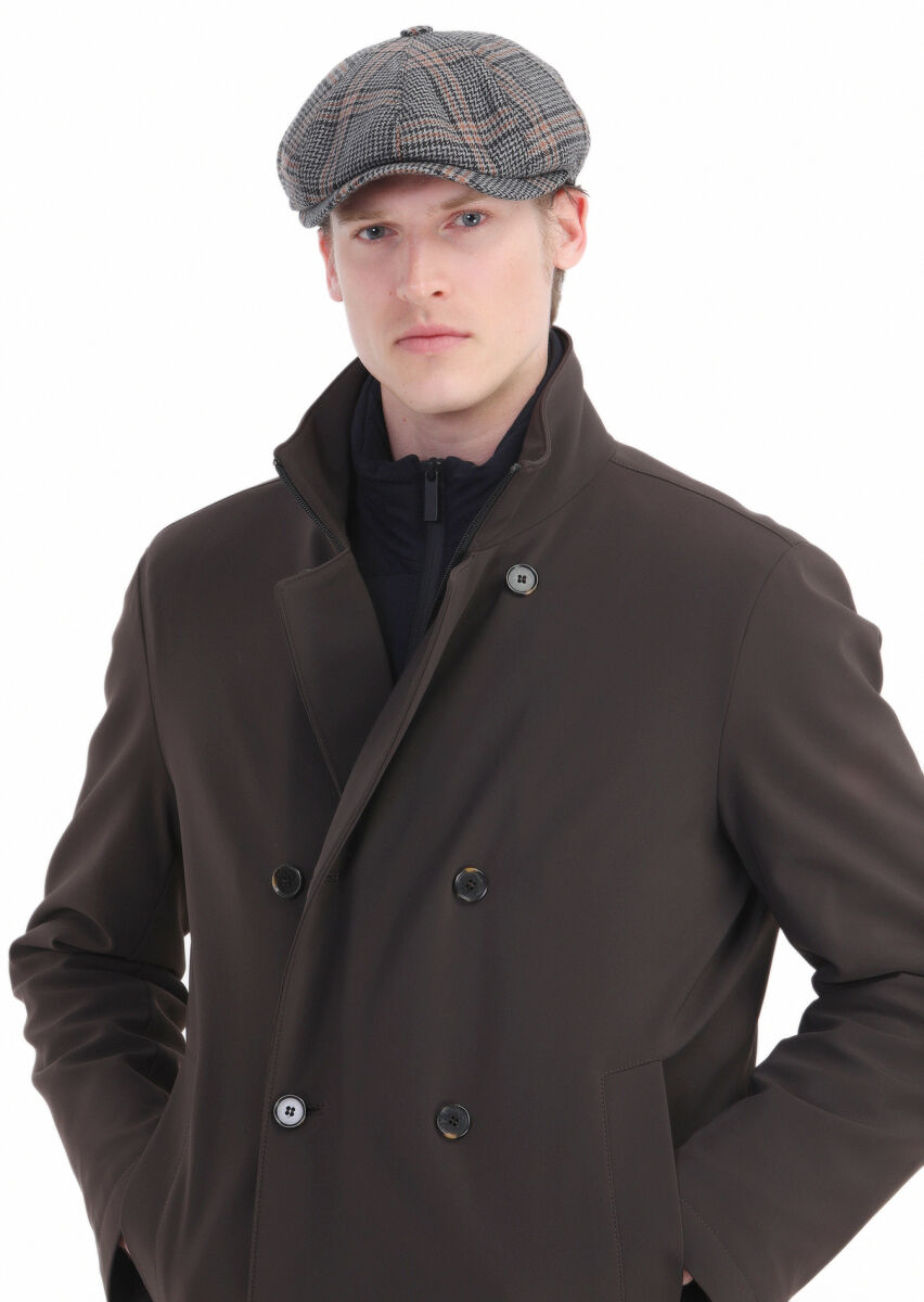 Brown Regular Fit Double Breasted Collar Casual Knitting Coat - 5