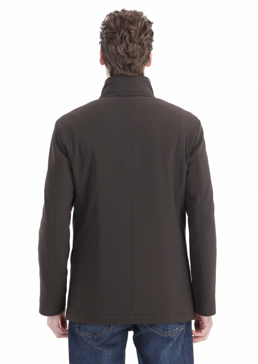 Brown Regular Fit Double Breasted Collar Casual Knitting Coat - 6