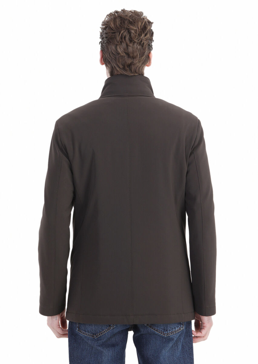 Brown Regular Fit Double Breasted Collar Casual Knitting Coat - 6