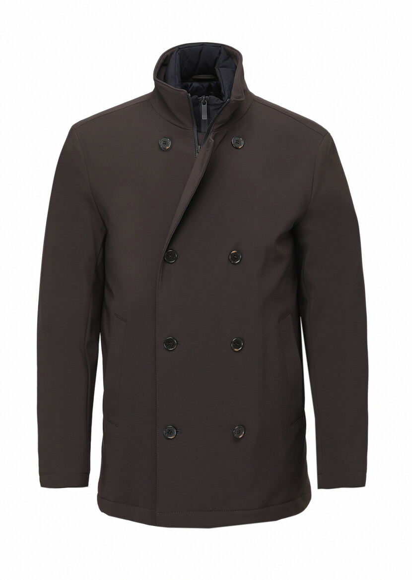 Brown Regular Fit Double Breasted Collar Casual Knitting Coat - 7