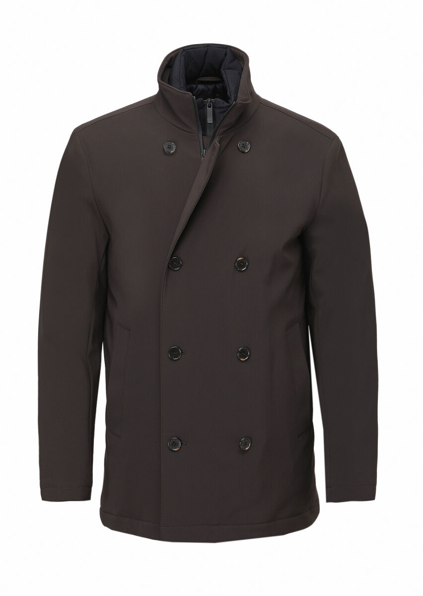 Brown Regular Fit Double Breasted Collar Casual Knitting Coat - 7